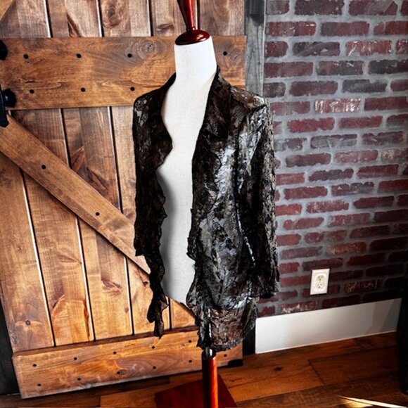 Avenue Lace Bell Sleeve Cardigan Blouse – Black & Gold Metallic – Women’s 18/20 - Picture 6 of 12